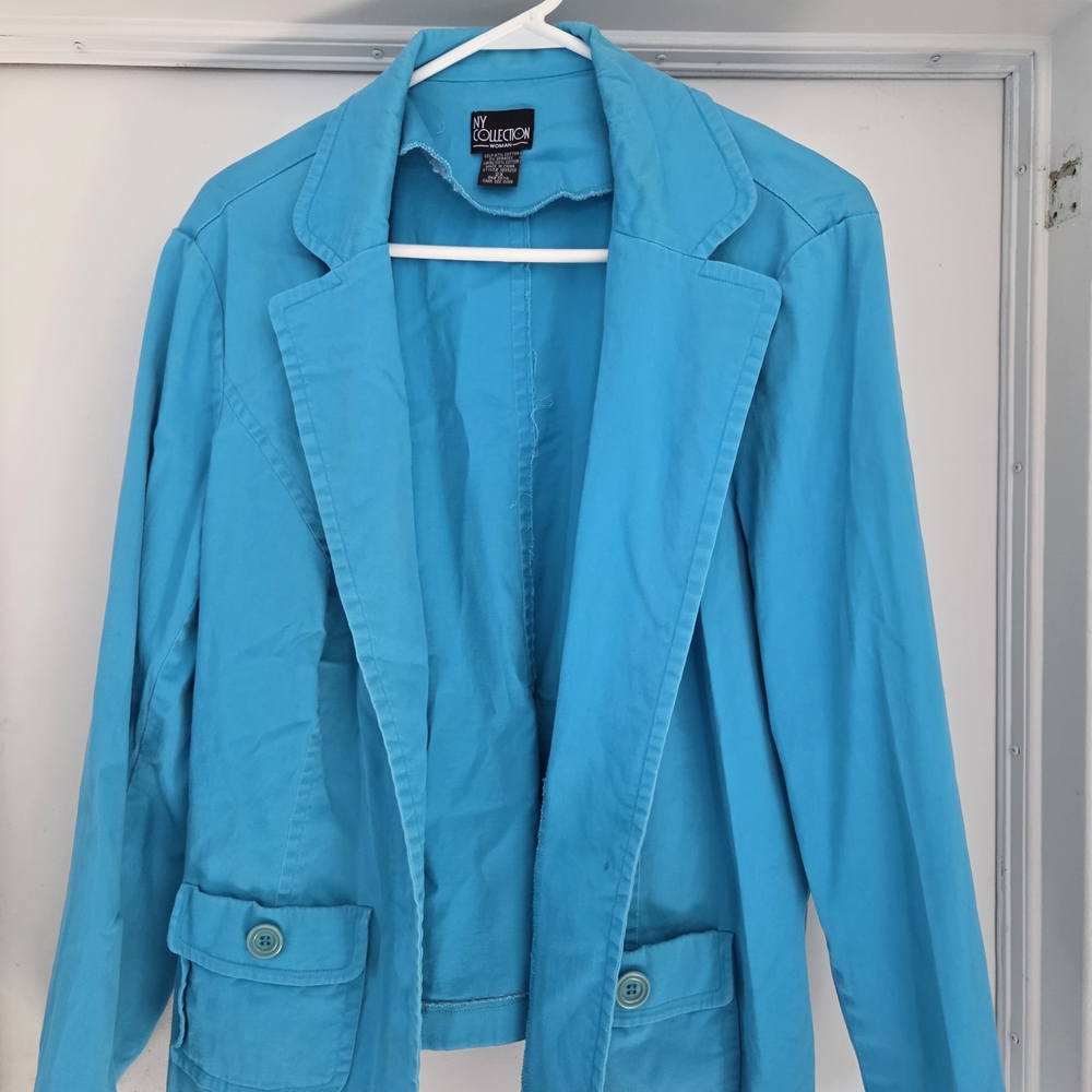 NY Collection Blue Blazer Tailored Suit Jacket